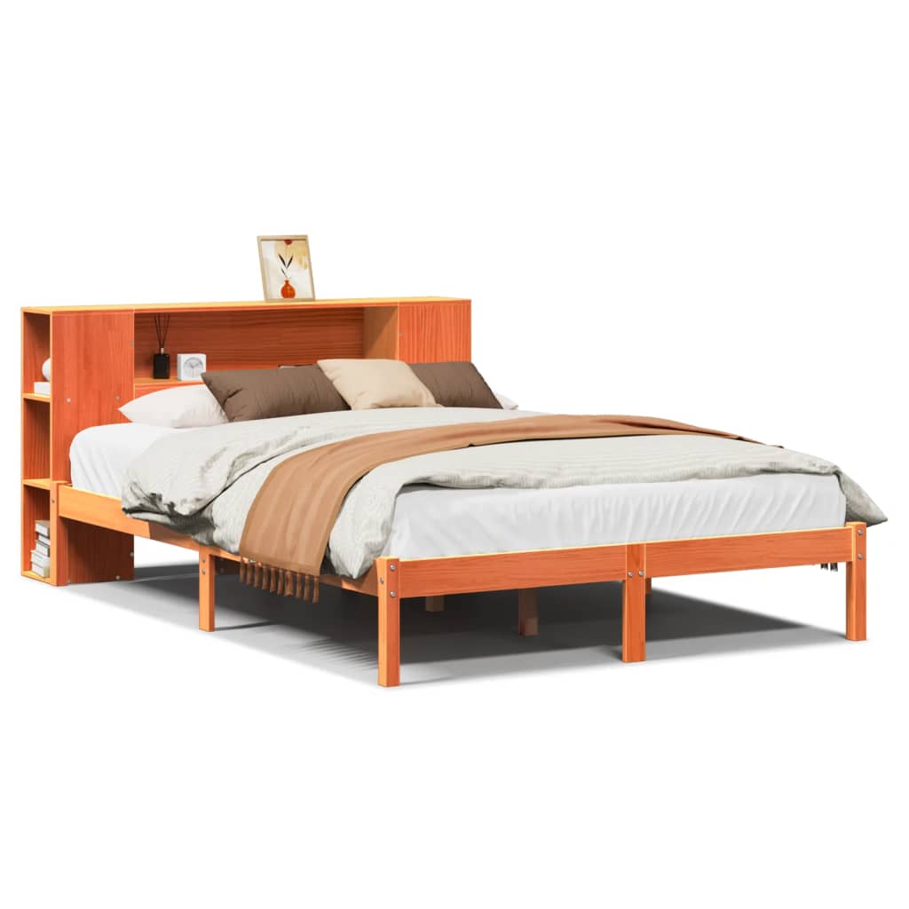 vidaXL Cama con estantería sin colchón madera maciza marrón 120x190 cm