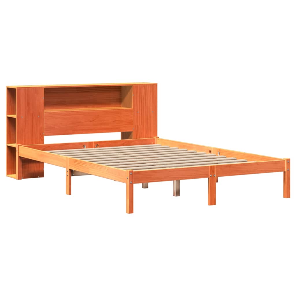 vidaXL Cama con estantería sin colchón madera maciza marrón 120x190 cm