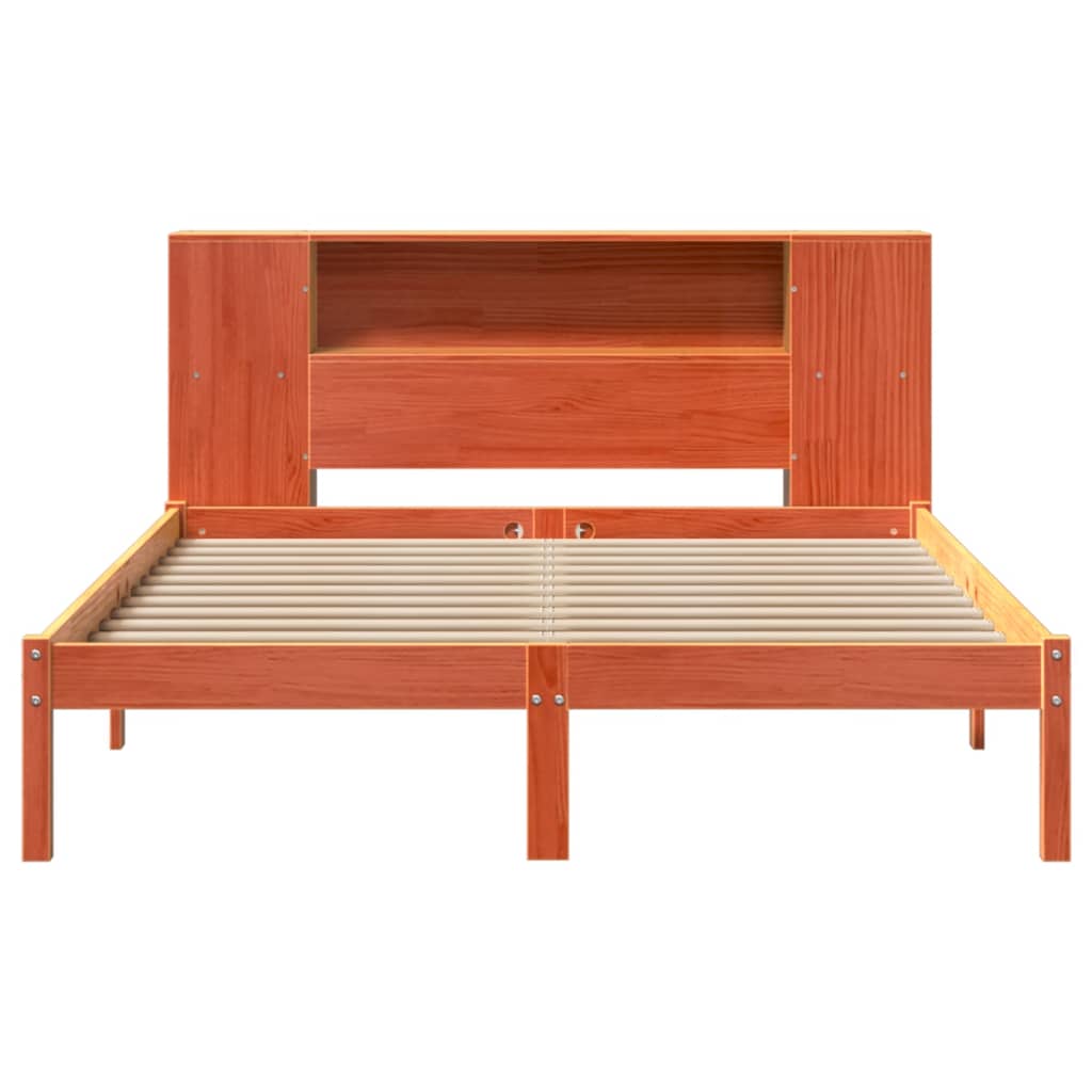 vidaXL Cama con estantería sin colchón madera maciza marrón 120x190 cm