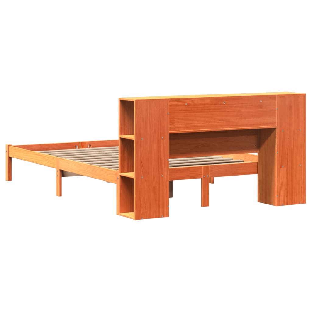 vidaXL Cama con estantería sin colchón madera maciza marrón 120x190 cm