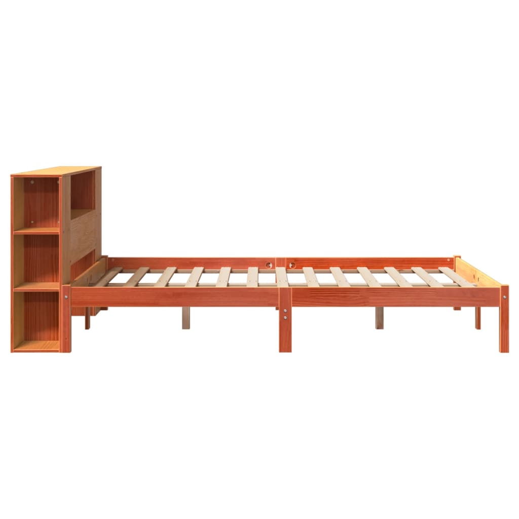 vidaXL Cama con estantería sin colchón madera maciza marrón 140x190 cm