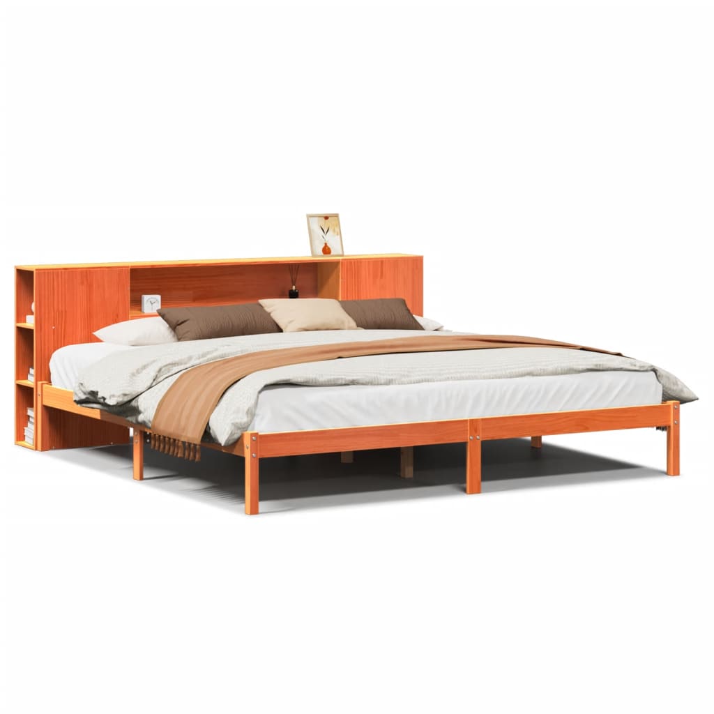 vidaXL Cama con estantería sin colchón madera maciza marrón 180x200cm