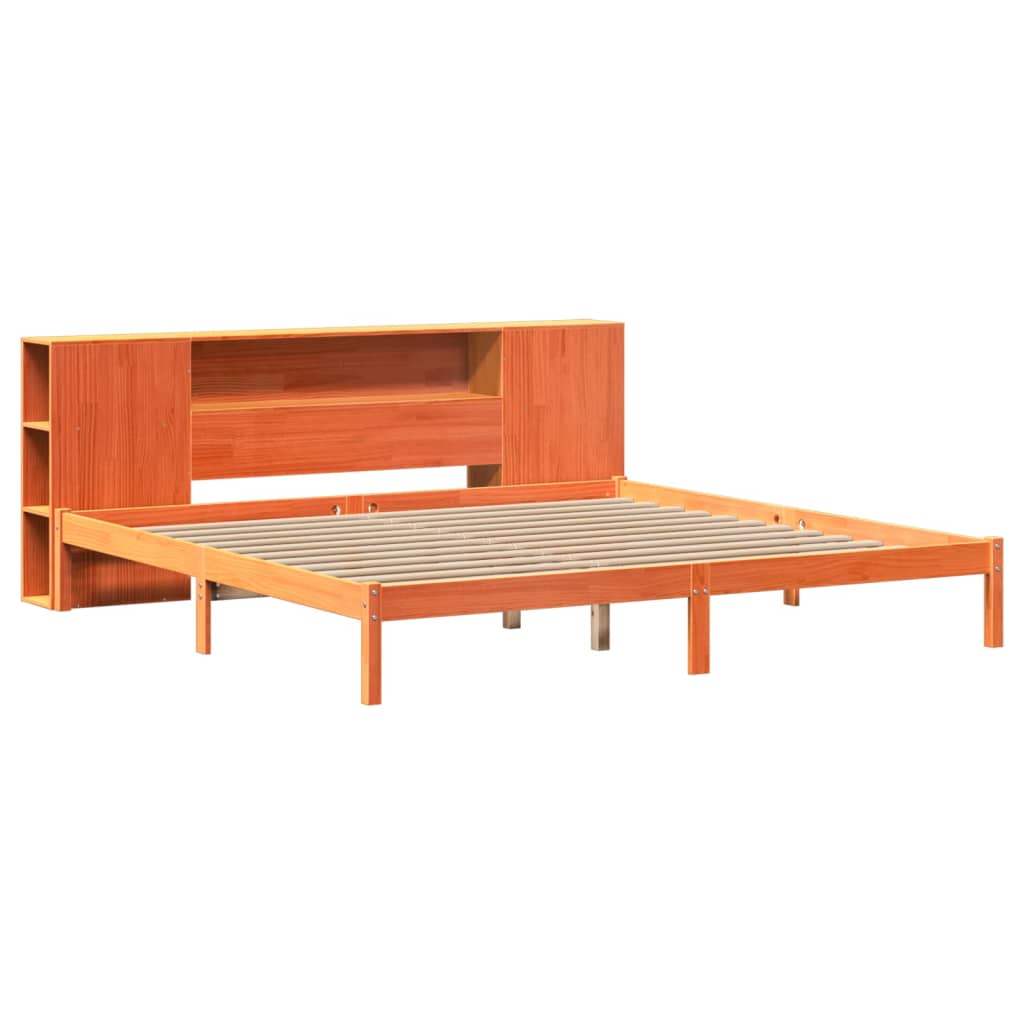 vidaXL Cama con estantería sin colchón madera maciza marrón 180x200cm