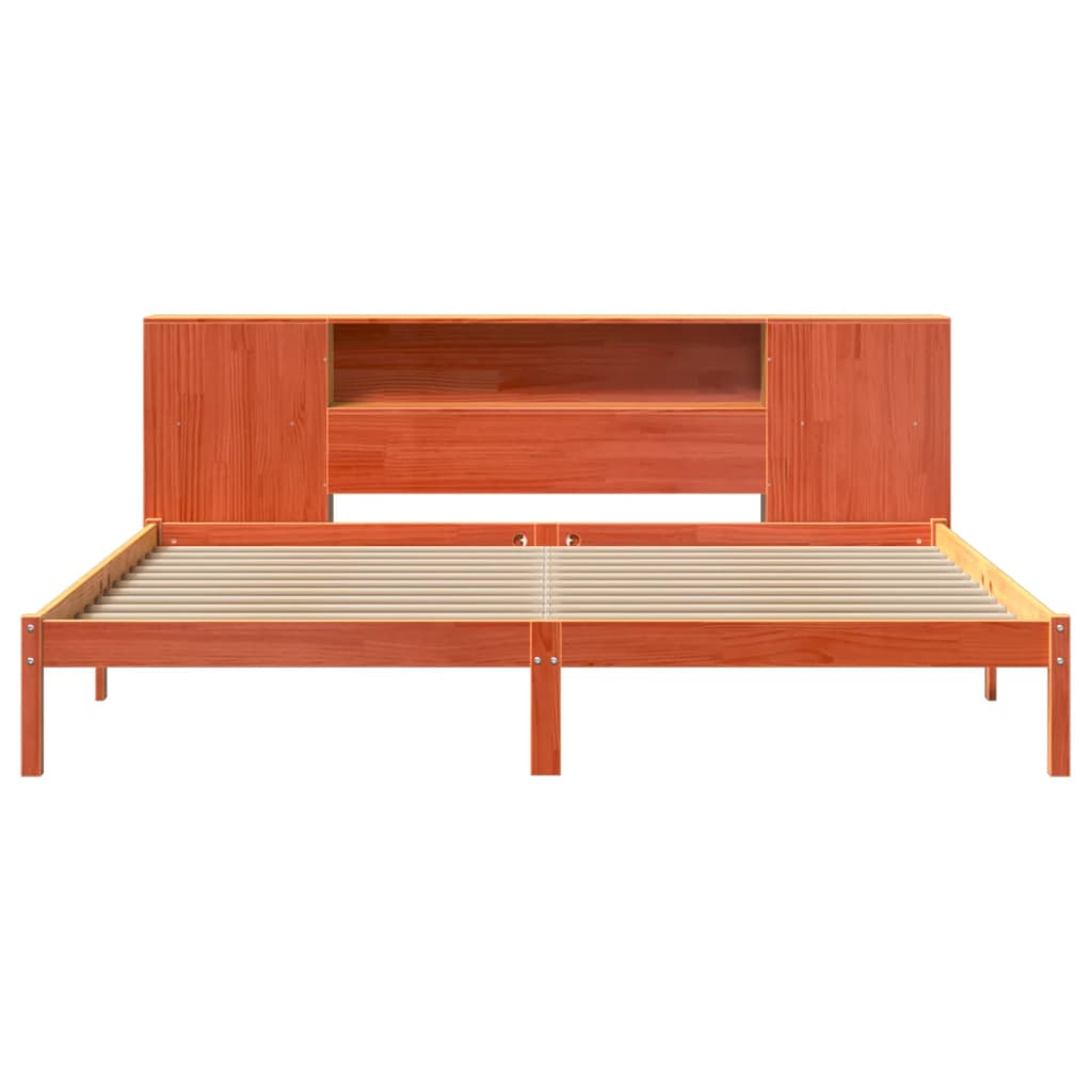 vidaXL Cama con estantería sin colchón madera maciza marrón 180x200cm