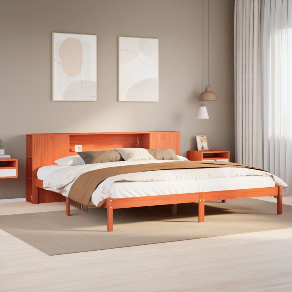 vidaXL Cama con estantería sin colchón madera maciza marrón 180x200cm