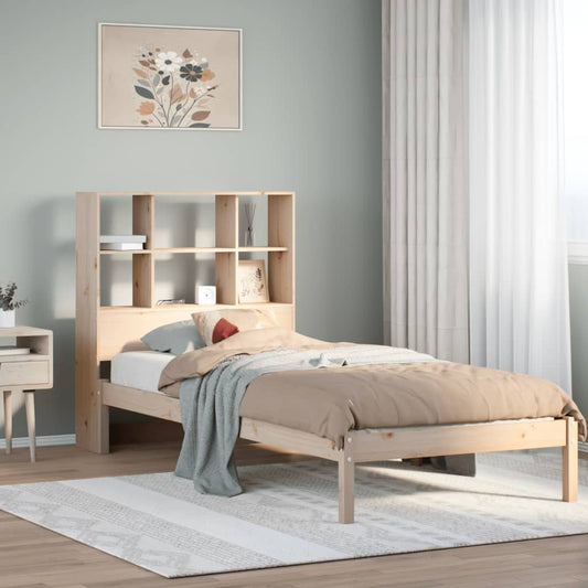 vidaXL Cama con estantería sin colchón madera maciza de pino 75x190 cm