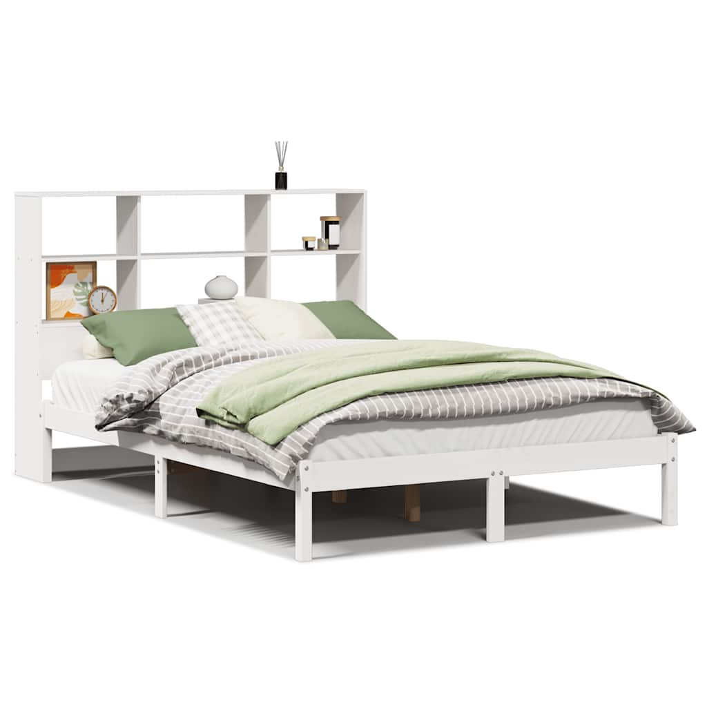 vidaXL Cama con estantería sin colchón madera maciza blanca 135x190 cm