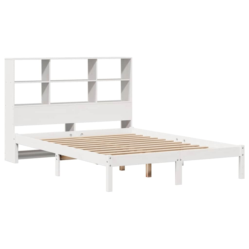 vidaXL Cama con estantería sin colchón madera maciza blanca 135x190 cm