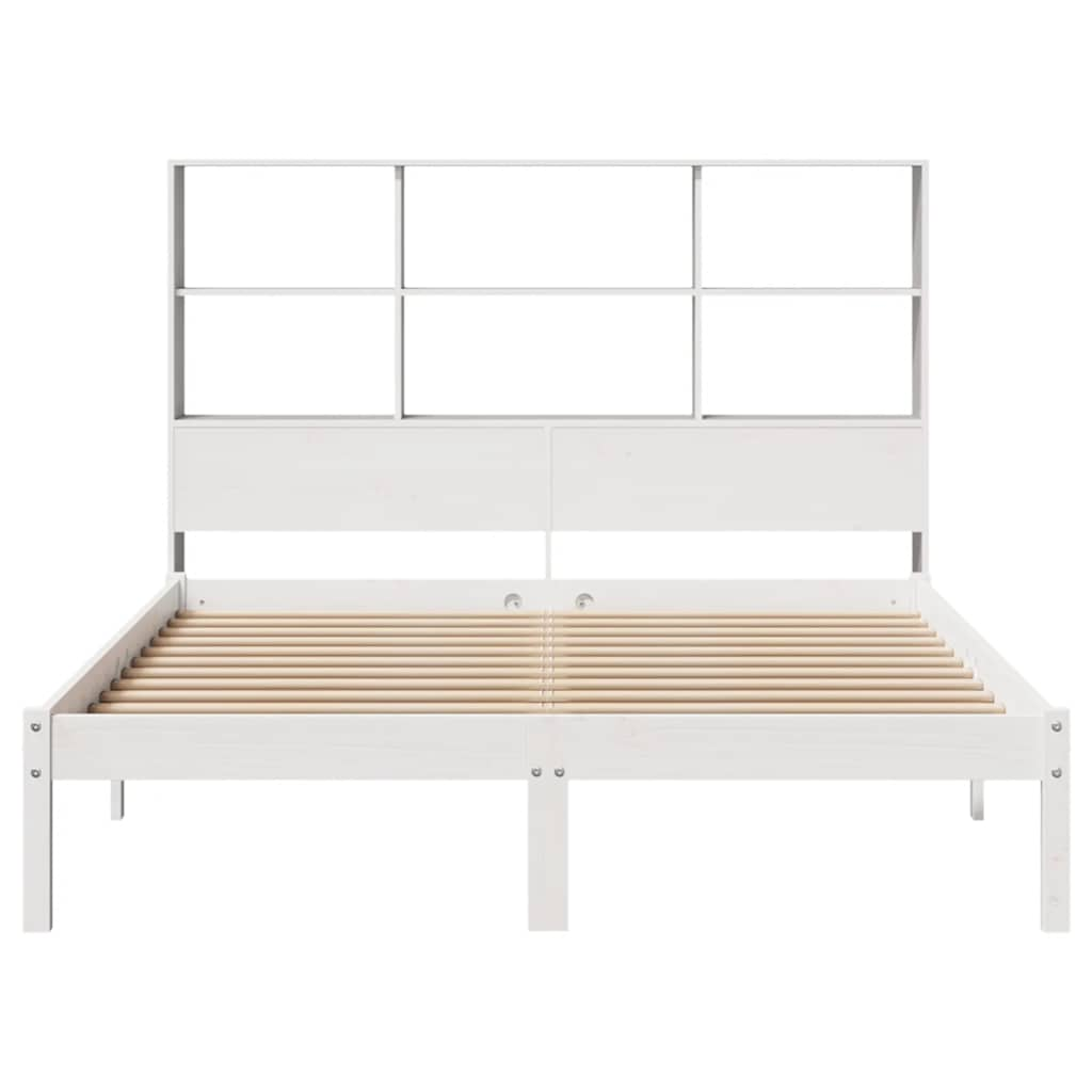 vidaXL Cama con estantería sin colchón madera maciza blanca 135x190 cm