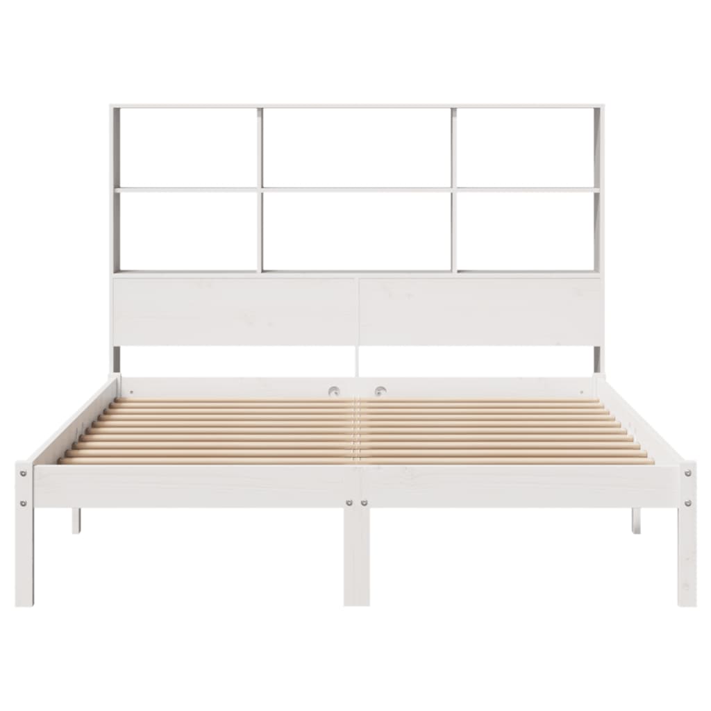 vidaXL Cama con estantería sin colchón madera maciza blanca 150x200 cm