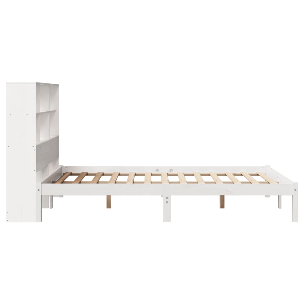 vidaXL Cama con estantería sin colchón madera maciza blanca 150x200 cm