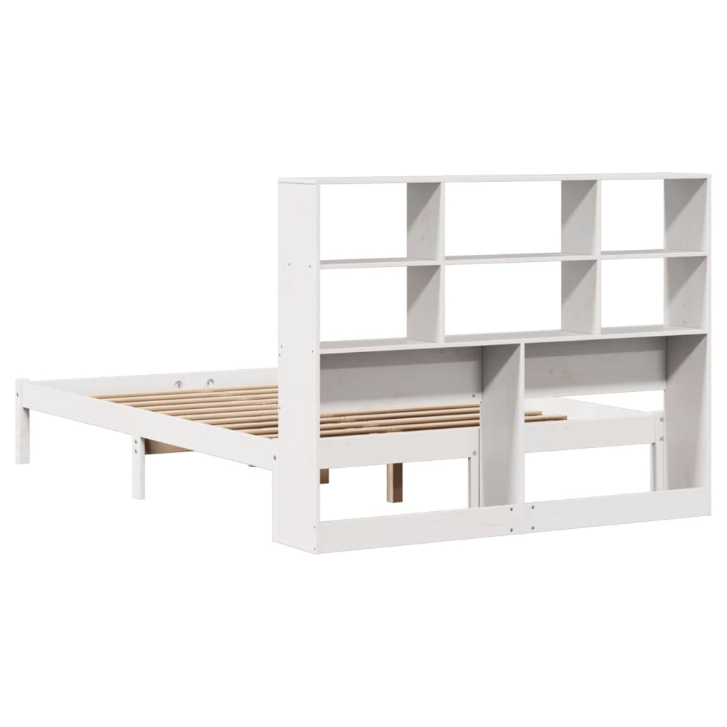 vidaXL Cama con estantería sin colchón madera maciza blanca 150x200 cm