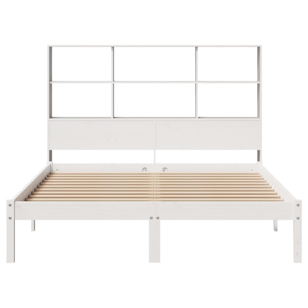 vidaXL Cama con estantería sin colchón madera maciza blanca 160x200 cm