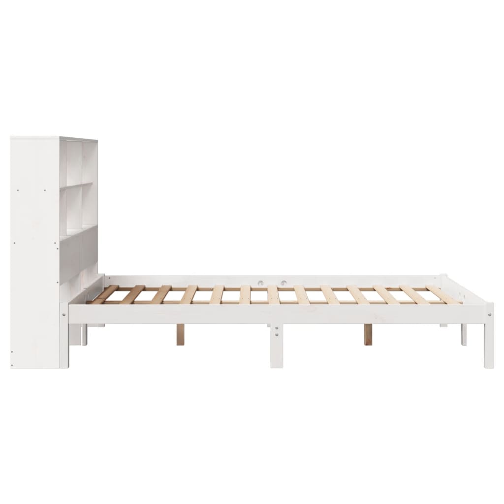 vidaXL Cama con estantería sin colchón madera maciza blanca 160x200 cm