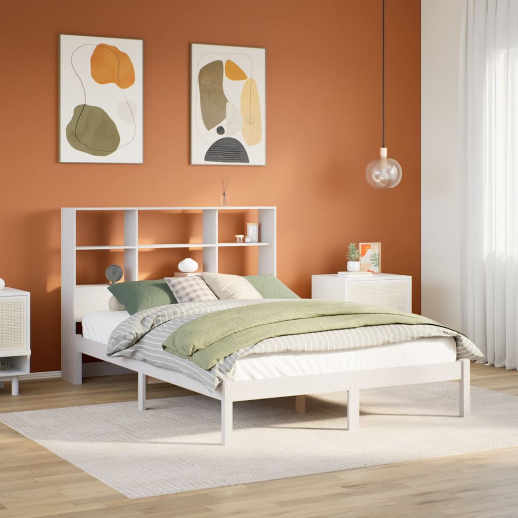 vidaXL Cama con estantería sin colchón madera maciza blanca 160x200 cm