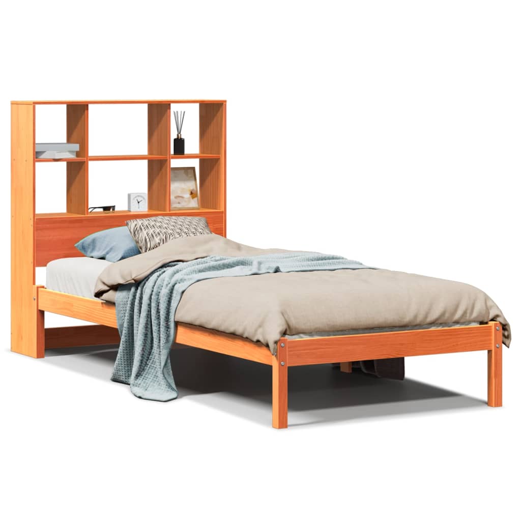 vidaXL Cama con estantería sin colchón madera maciza marrón 75x190 cm