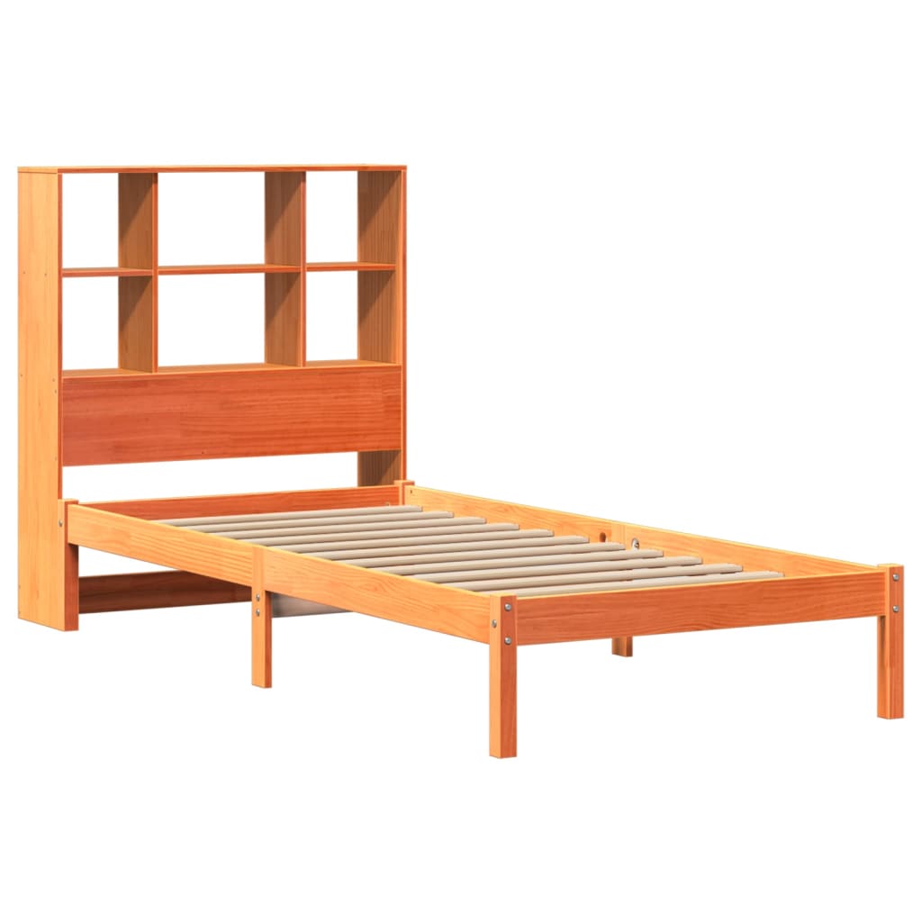 vidaXL Cama con estantería sin colchón madera maciza marrón 75x190 cm