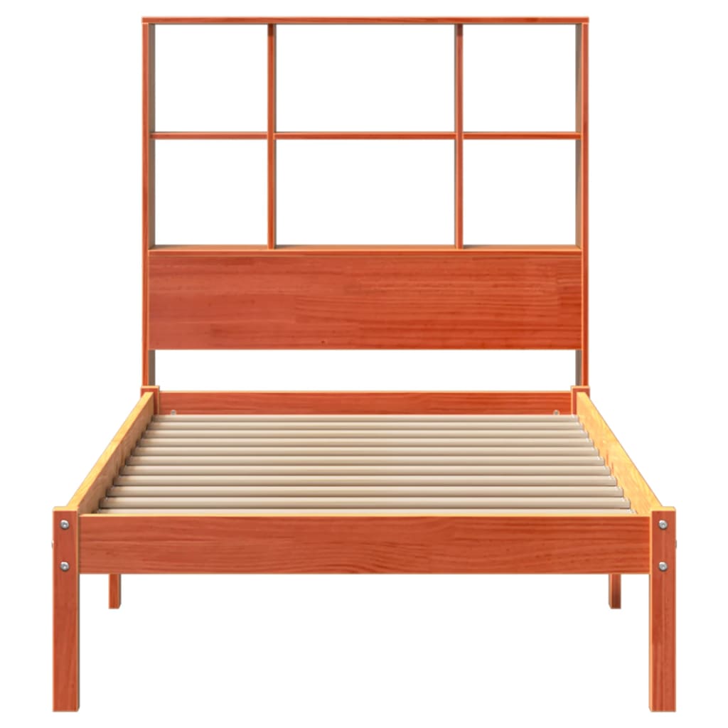 vidaXL Cama con estantería sin colchón madera maciza marrón 75x190 cm