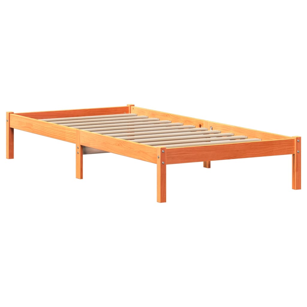 vidaXL Cama con estantería sin colchón madera maciza marrón 75x190 cm