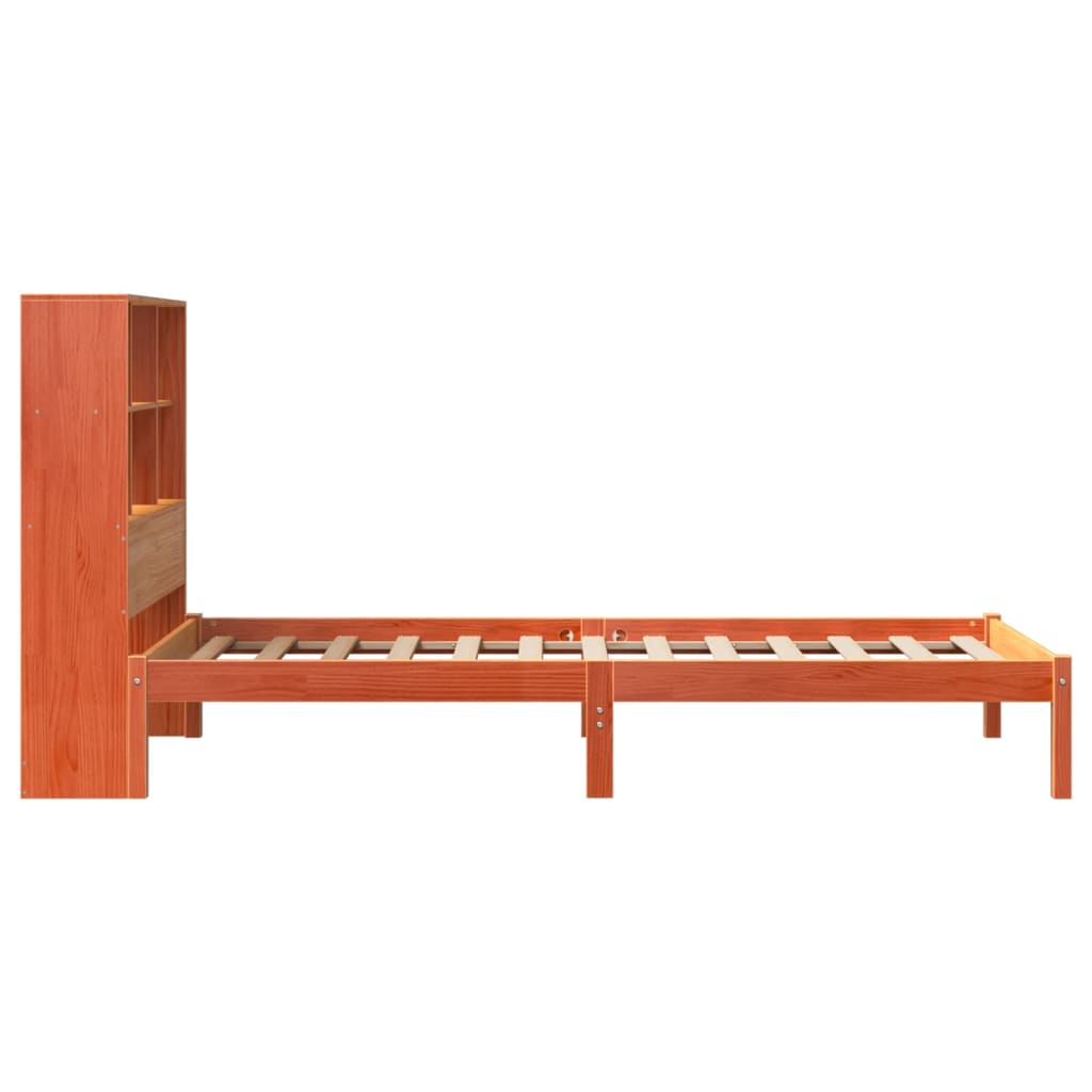 vidaXL Cama con estantería sin colchón madera maciza marrón 75x190 cm