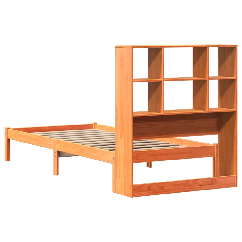 vidaXL Cama con estantería sin colchón madera maciza marrón 75x190 cm