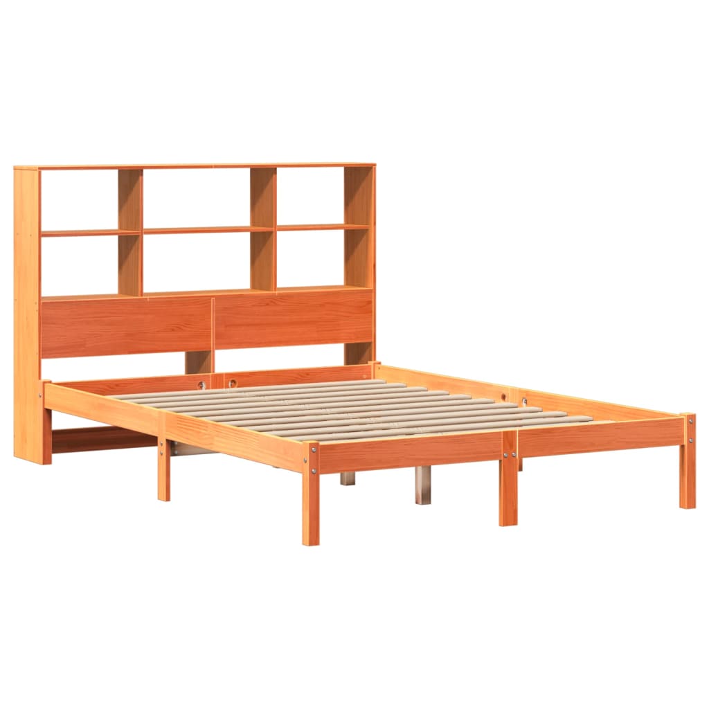 vidaXL Cama con estantería sin colchón madera maciza marrón 120x190 cm