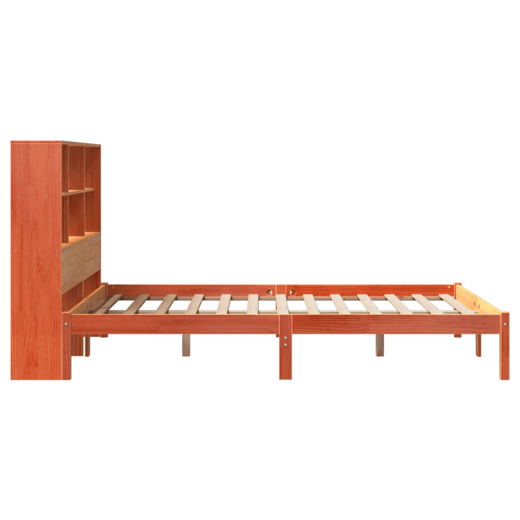 vidaXL Cama con estantería sin colchón madera maciza marrón 120x190 cm