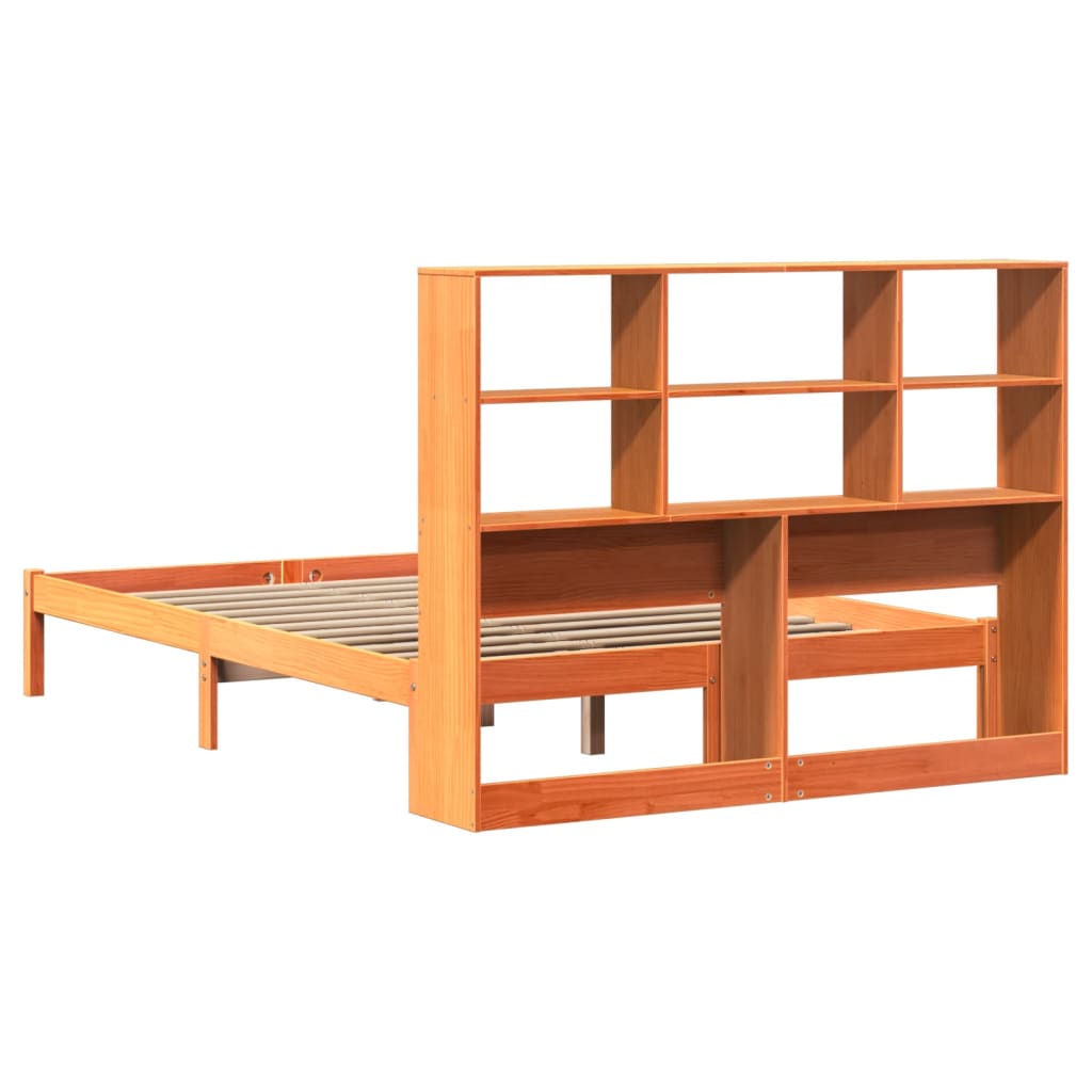 vidaXL Cama con estantería sin colchón madera maciza marrón 120x190 cm