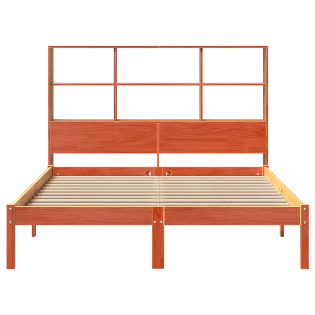 vidaXL Cama con estantería sin colchón madera maciza marrón 135x190cm