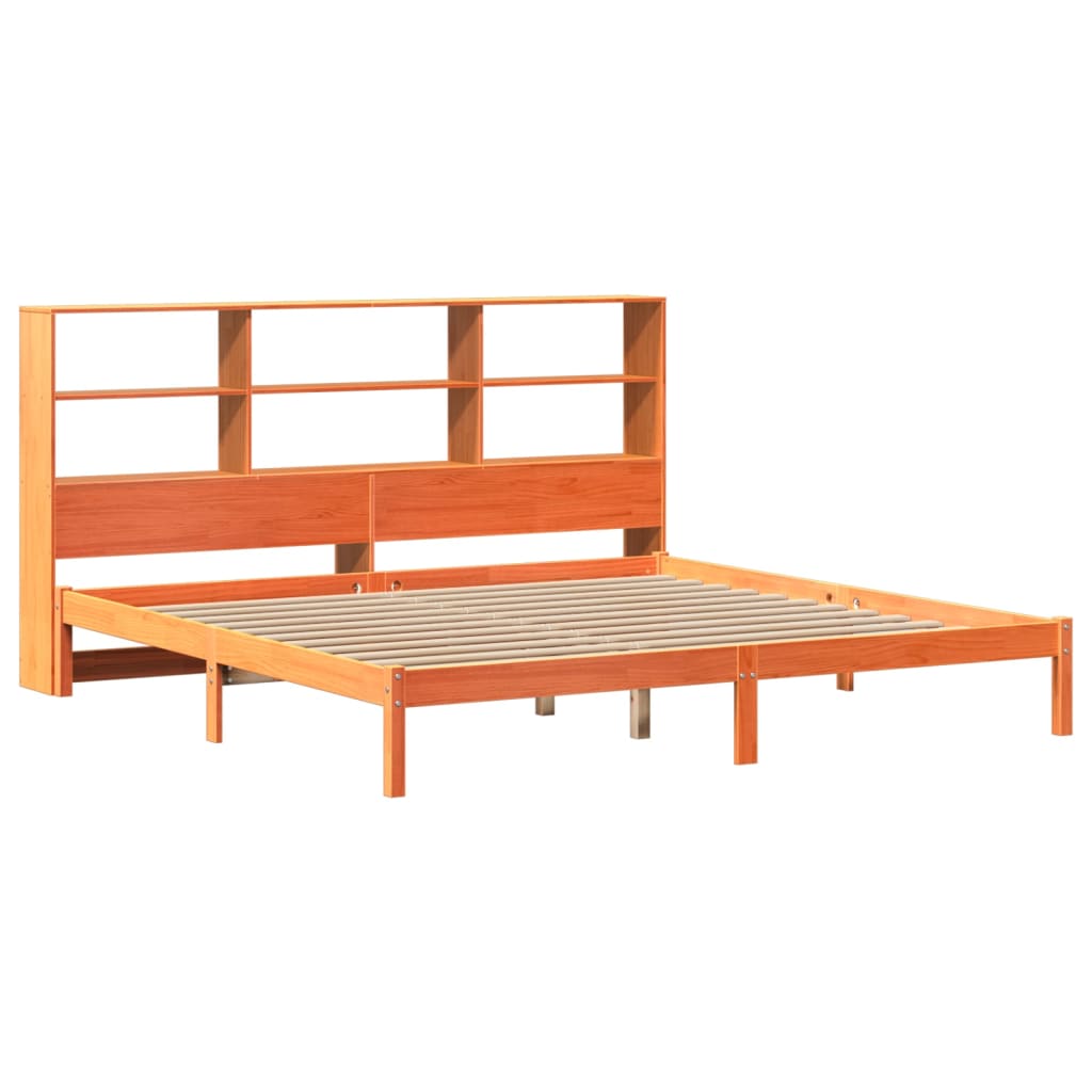 vidaXL Cama con estantería sin colchón madera maciza marrón 200x200 cm