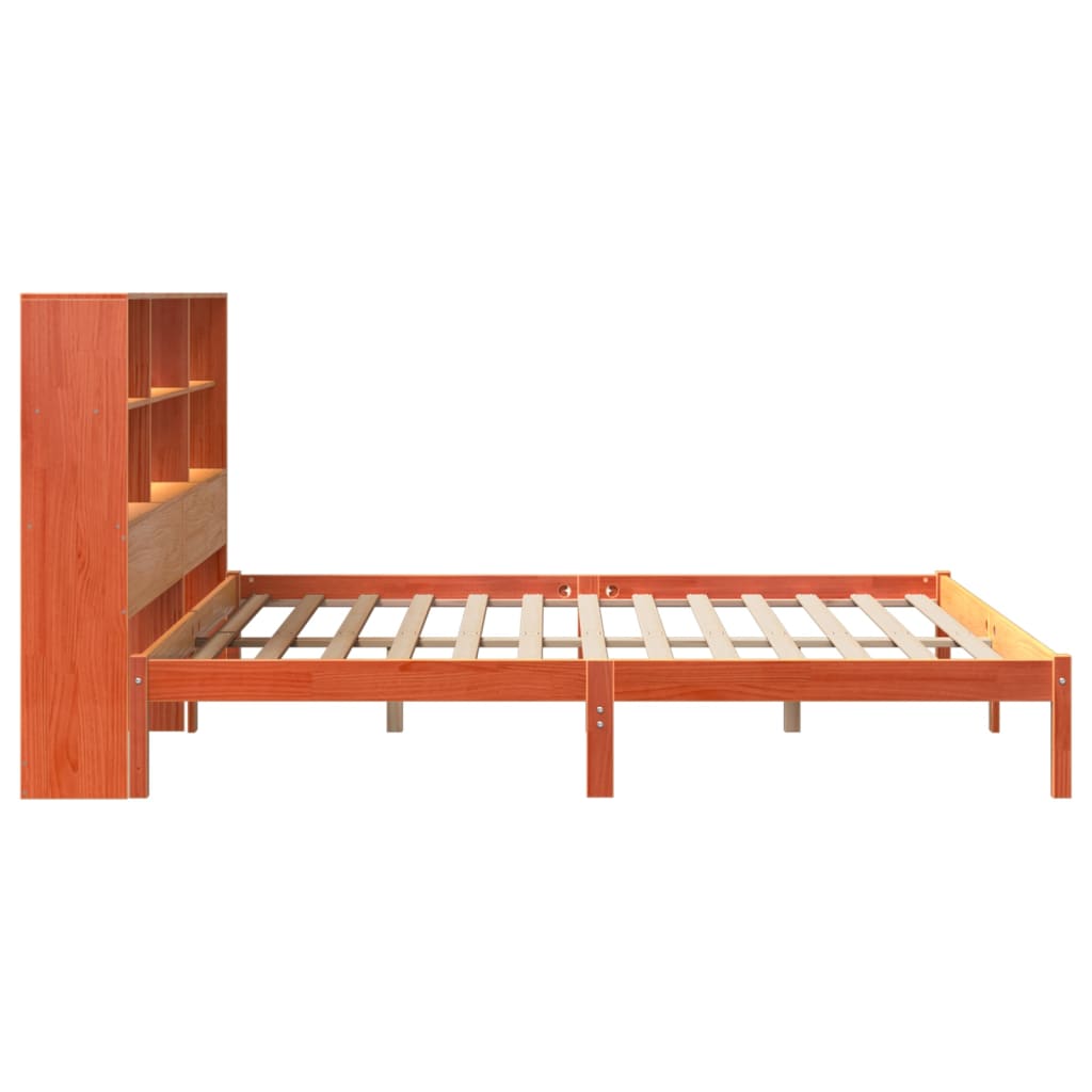 vidaXL Cama con estantería sin colchón madera maciza marrón 200x200 cm