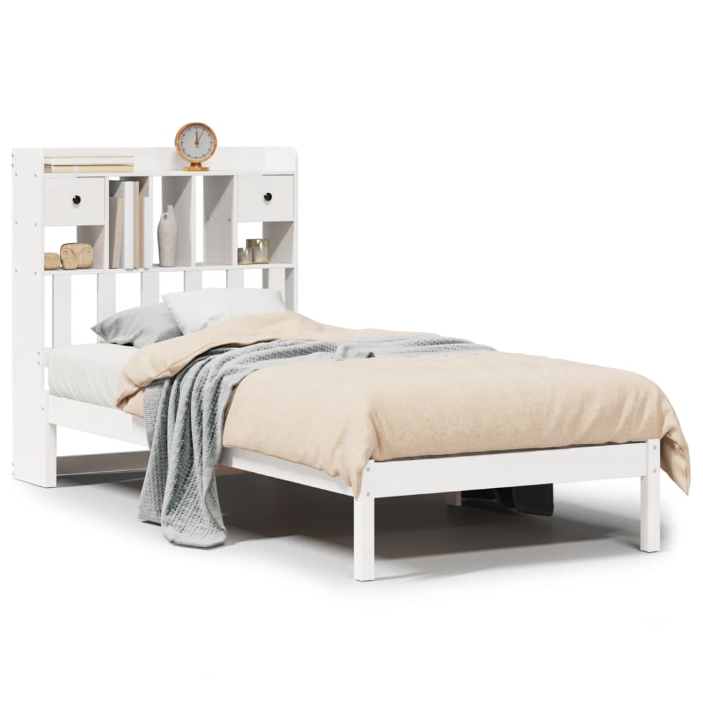 vidaXL Cama con estantería sin colchón madera maciza blanca 75x190 cm