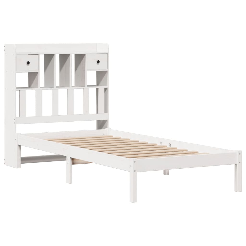 vidaXL Cama con estantería sin colchón madera maciza blanca 75x190 cm