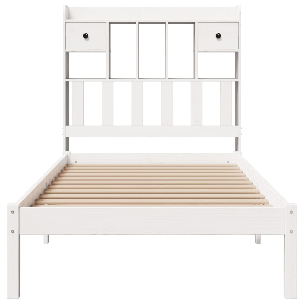 vidaXL Cama con estantería sin colchón madera maciza blanca 75x190 cm