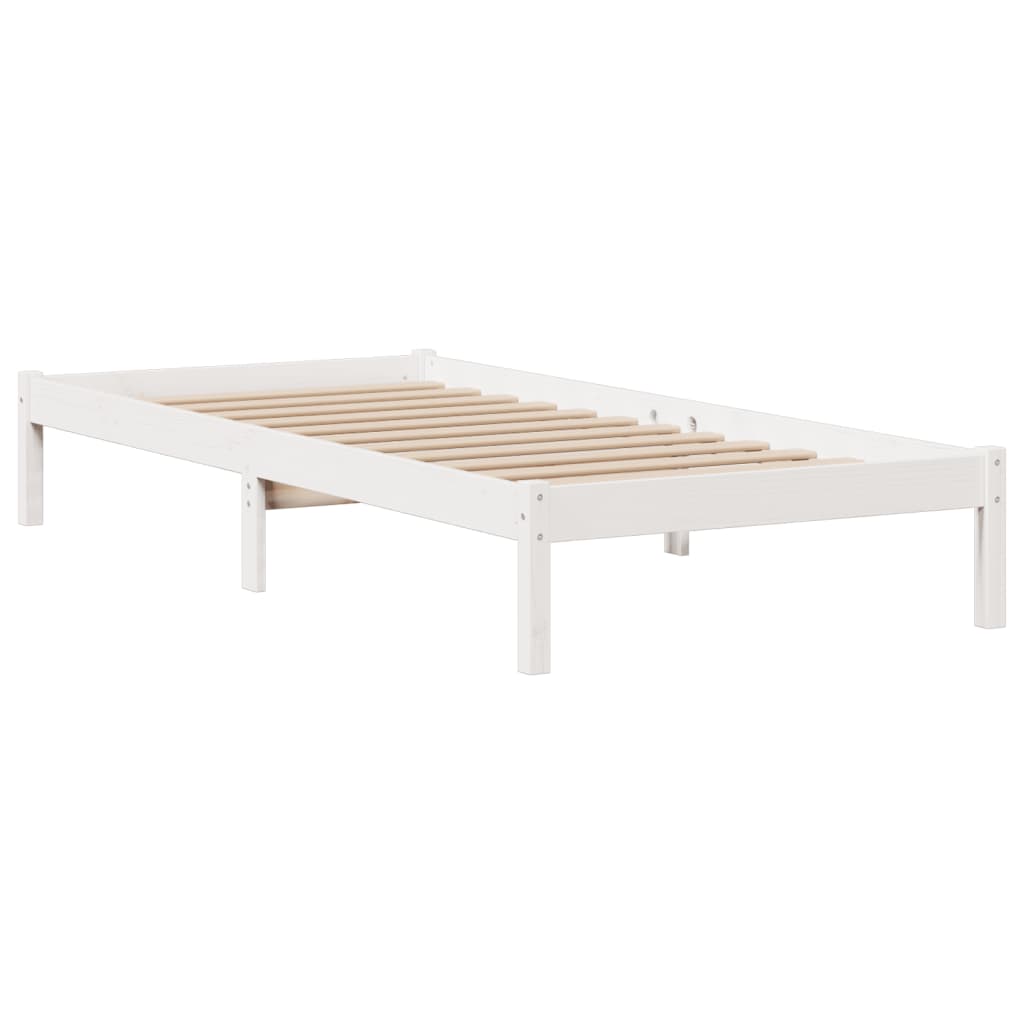 vidaXL Cama con estantería sin colchón madera maciza blanca 75x190 cm