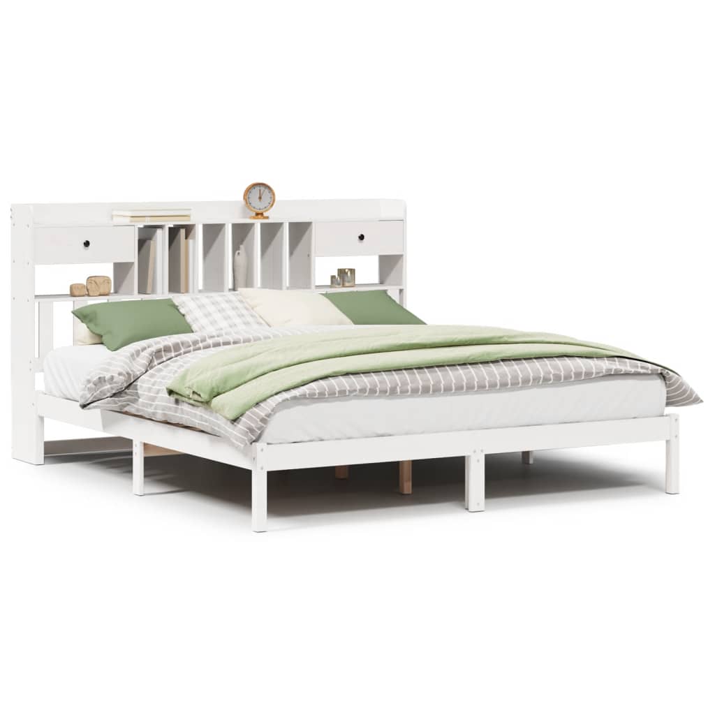 vidaXL Cama con estantería sin colchón madera maciza blanca 200x200 cm