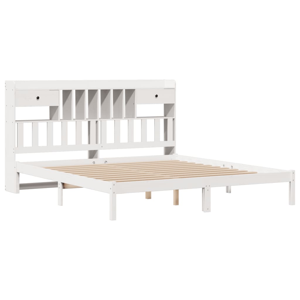 vidaXL Cama con estantería sin colchón madera maciza blanca 200x200 cm