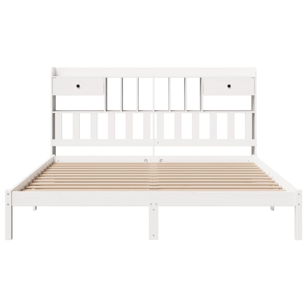 vidaXL Cama con estantería sin colchón madera maciza blanca 200x200 cm