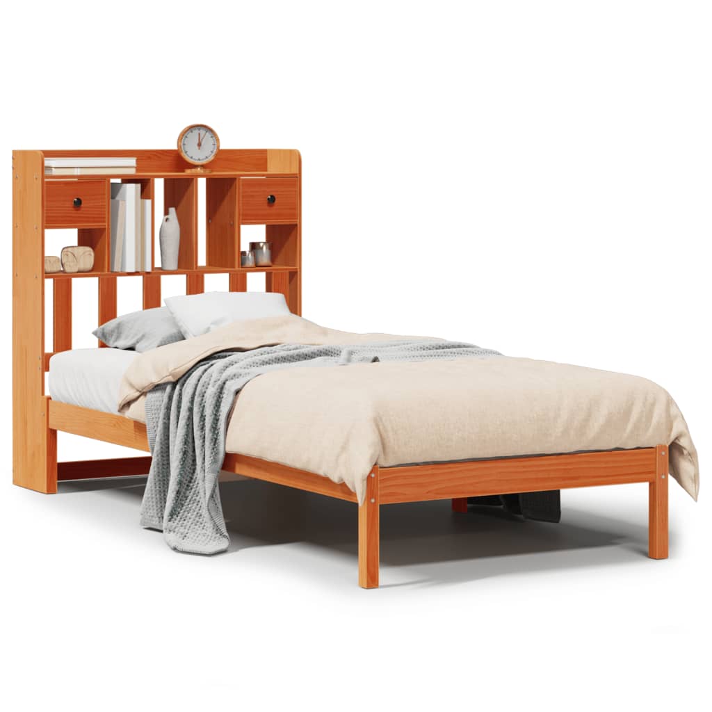 vidaXL Cama con estantería sin colchón madera maciza marrón 90x190 cm