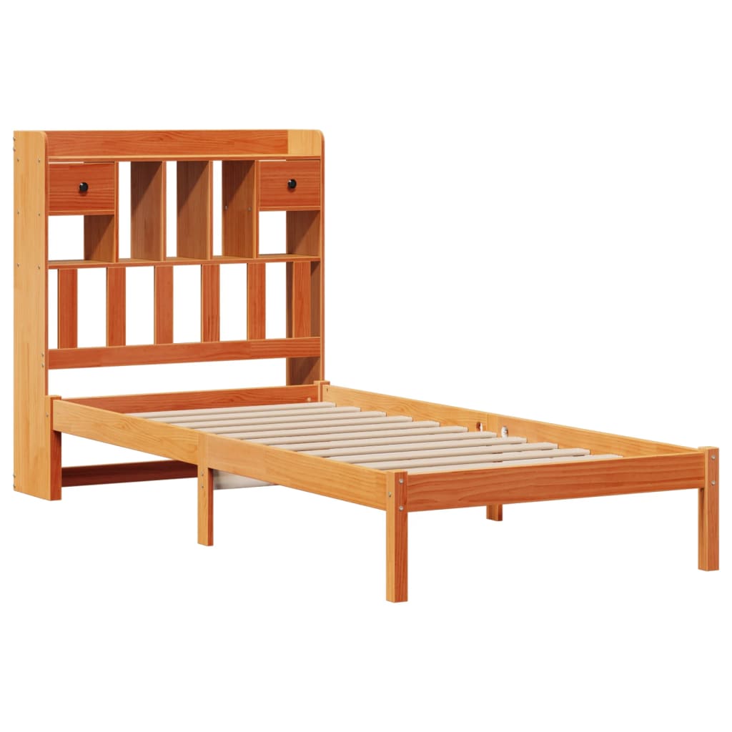 vidaXL Cama con estantería sin colchón madera maciza marrón 90x190 cm