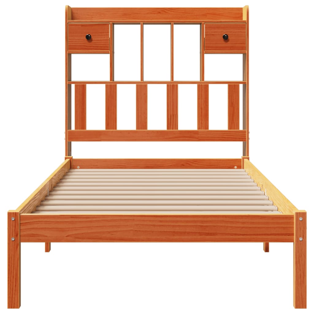 vidaXL Cama con estantería sin colchón madera maciza marrón 90x190 cm