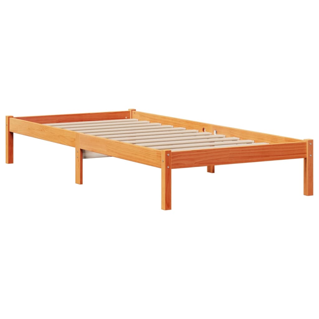 vidaXL Cama con estantería sin colchón madera maciza marrón 90x190 cm