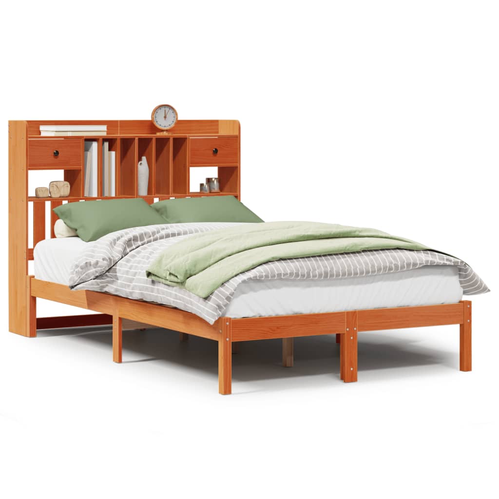 vidaXL Cama con estantería sin colchón madera maciza marrón 135x190cm