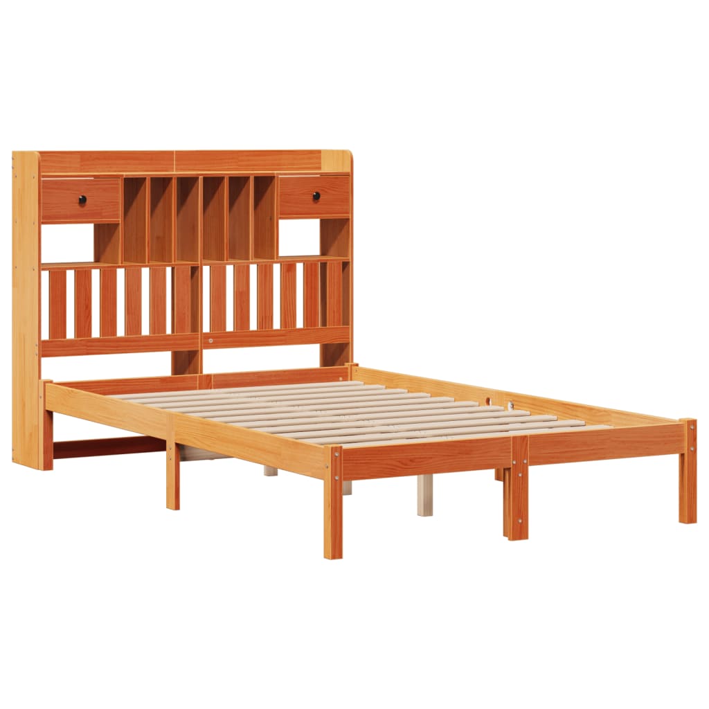 vidaXL Cama con estantería sin colchón madera maciza marrón 135x190cm