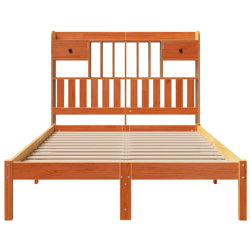 vidaXL Cama con estantería sin colchón madera maciza marrón 135x190cm