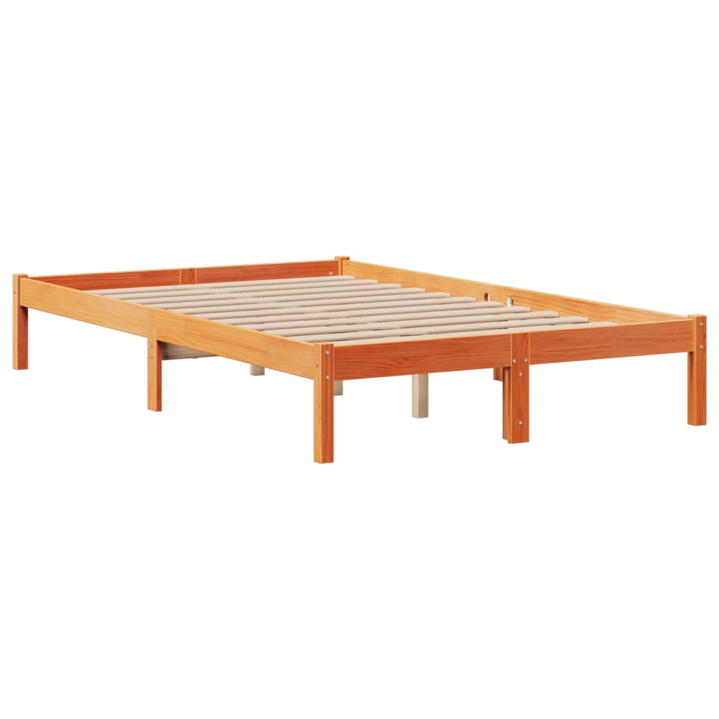 vidaXL Cama con estantería sin colchón madera maciza marrón 135x190cm