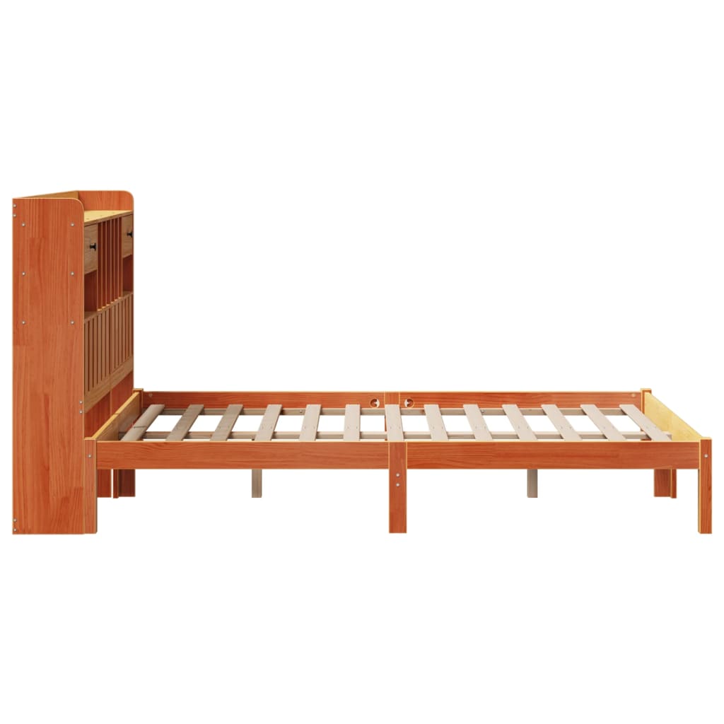 vidaXL Cama con estantería sin colchón madera maciza marrón 135x190cm