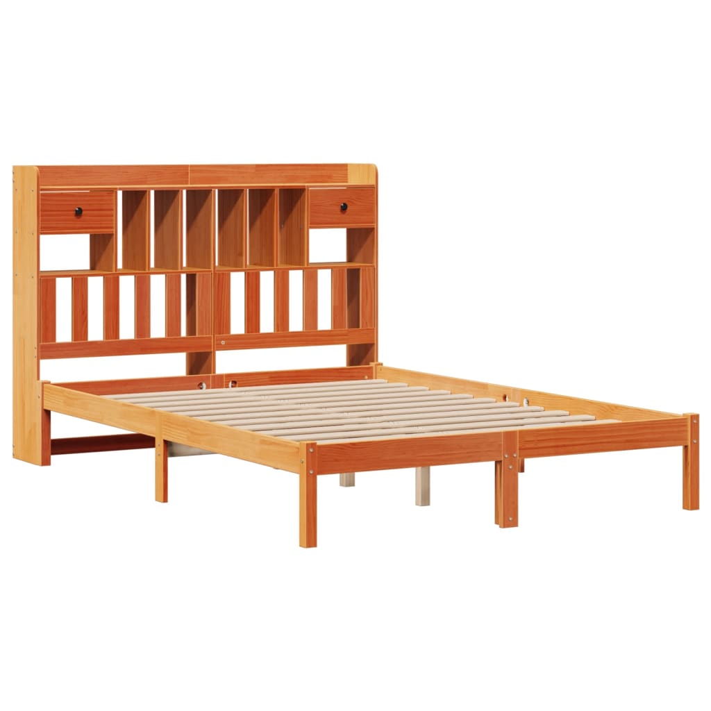 vidaXL Cama con estantería sin colchón madera maciza marrón 140x190 cm