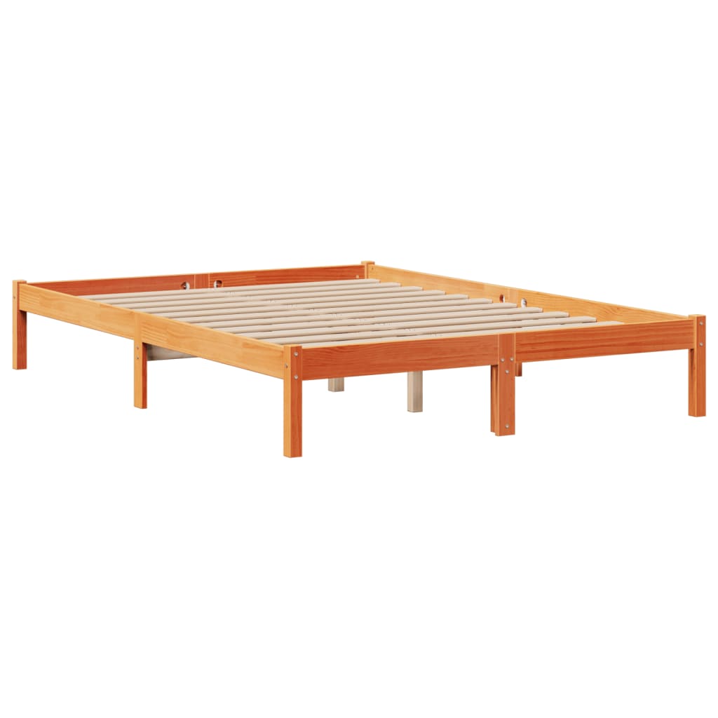 vidaXL Cama con estantería sin colchón madera maciza marrón 140x190 cm