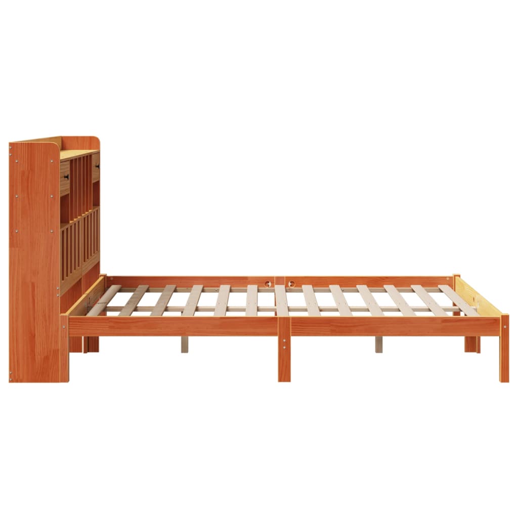 vidaXL Cama con estantería sin colchón madera maciza marrón 140x190 cm